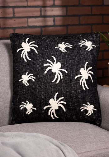 20 Inch Cotton Knit Black Cream Spider Pillow