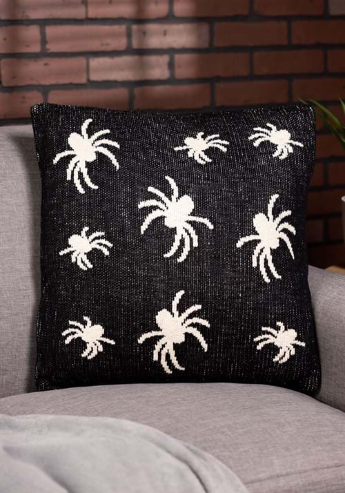 20 Inch Cotton Knit Black Cream Spider Pillow